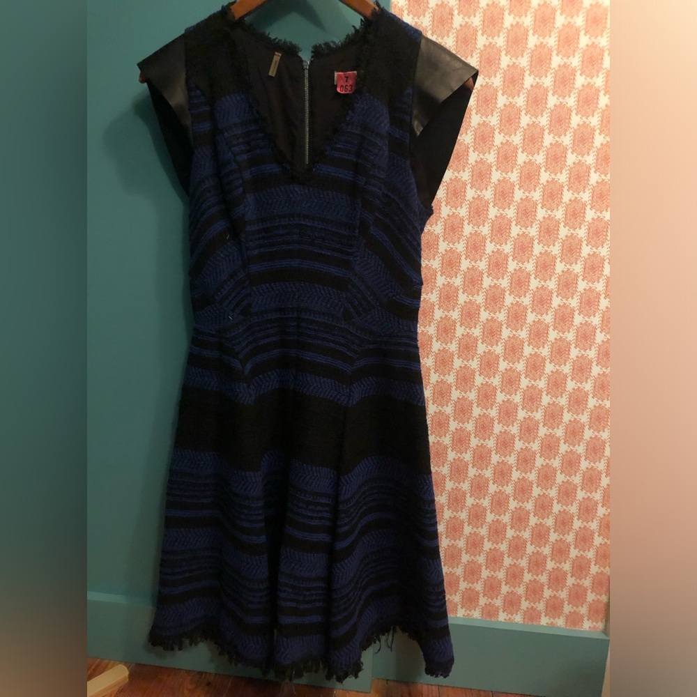 Rebecca Taylor Blue Black Fit and Flare Tweed Dress